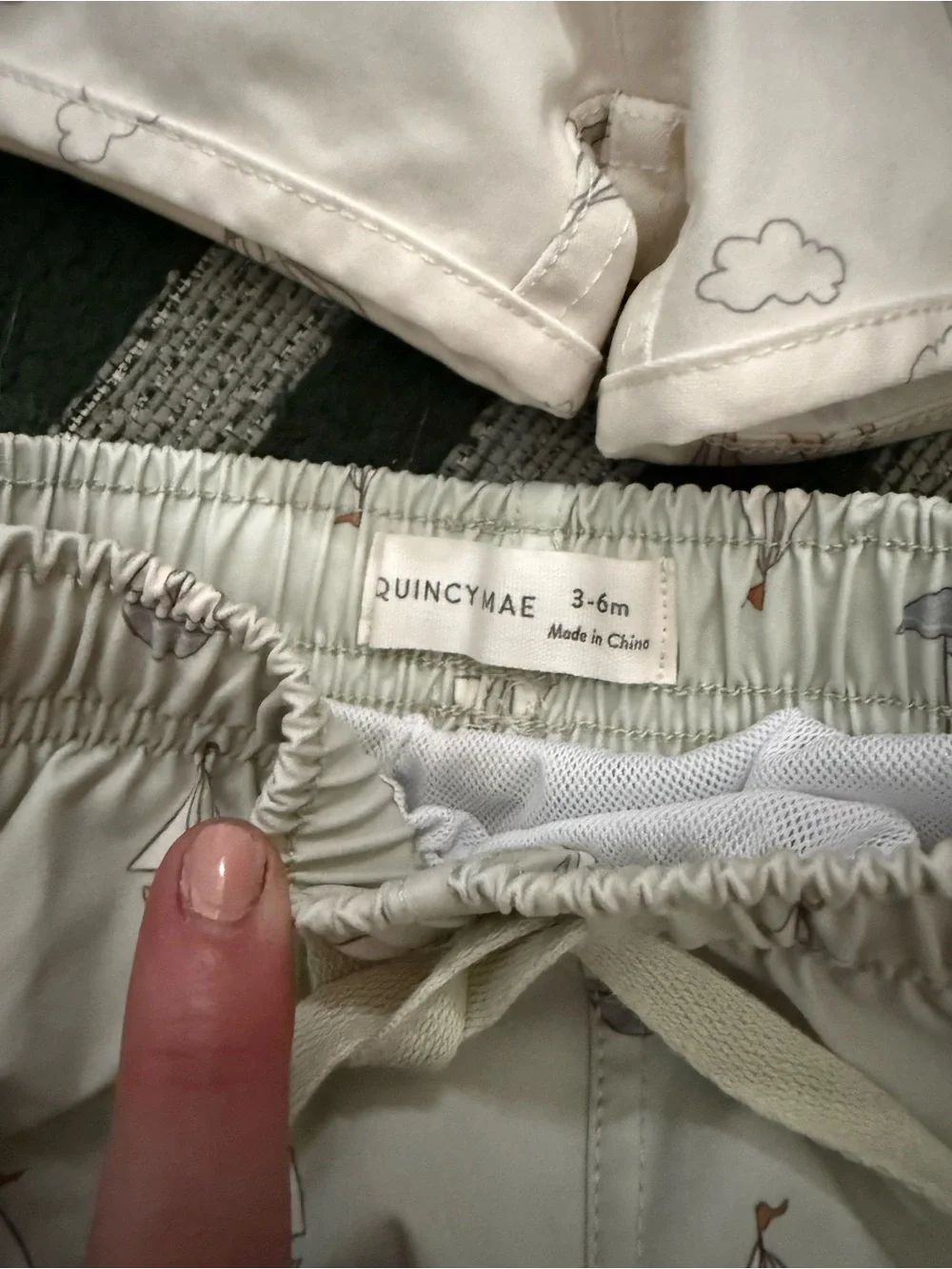 Quincy Mae Kids Swim Trunks in Cream and Light Gray Nautical Print